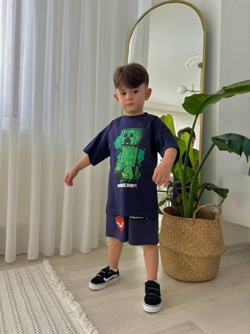 ERKEK ÇOCUK MİNECRAFT MODELLİ BASKILI ŞORTLU PAMUK TAKIM