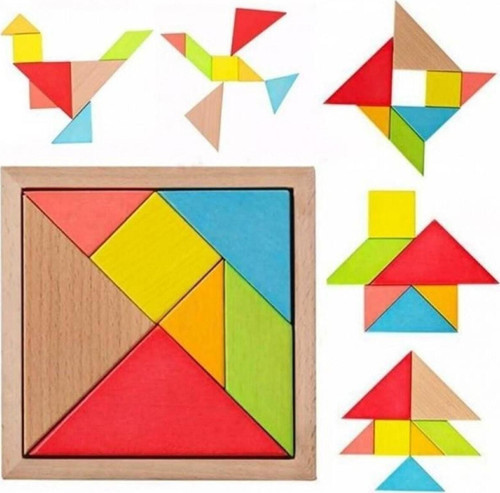 10 Adet Eğitici Ahşap Oyuncak 7 Parça Mini Tangram