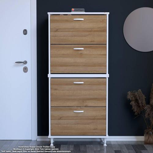 UMAY' 2 Li Antre Hol 52 x 160 x 25,5 cm’ lik 4 Düşer Kapak 8 Göz Bölmeli Ayakkabılık