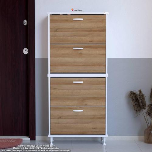 UMAY' 2 Li Kapı Önü 52 x 160 x 25,5 cm’ lik 4 Düşer Kapak 8 Göz Bölmeli Ayakkabılık