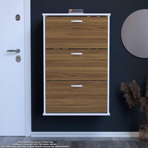 VARBİ Asma Antre Hol 52 x 107 x 25, 5 cm’ lik 3 Düşer Kapak 6 Göz Bölmeli Ayakkabılık