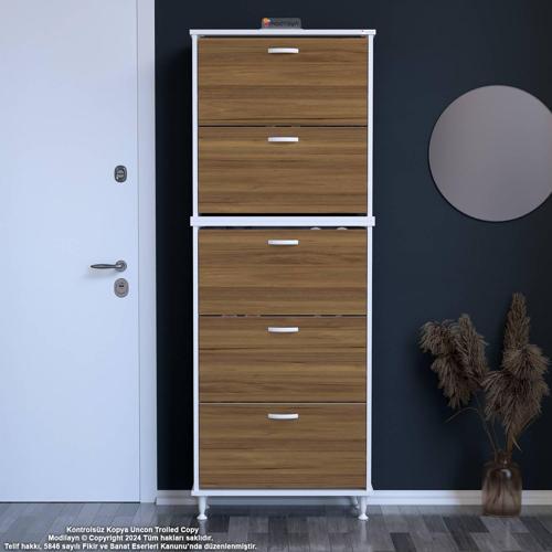 VARBİ UMAY' 2 Li Antre Hol 52 x193x 25, 5 cm’ lik 5 Düşer Kapak 10 Göz Bölme Raflı Ayakkabı