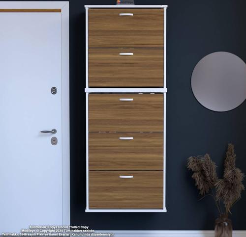 VARBİ UMAY' 2 Li Asma Antre Hol 52x181x25, 5 cm’ lik 5 Düşer Kapak 10 Göz Raf Bölme Ayakkab