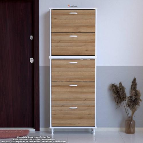 VARBİ UMAY' 2 Li Kapı Önü 52 x193x 25, 5 cm’ lik 5 Düşer Kapak 10 Göz Bölme Raf Ayakkabılık
