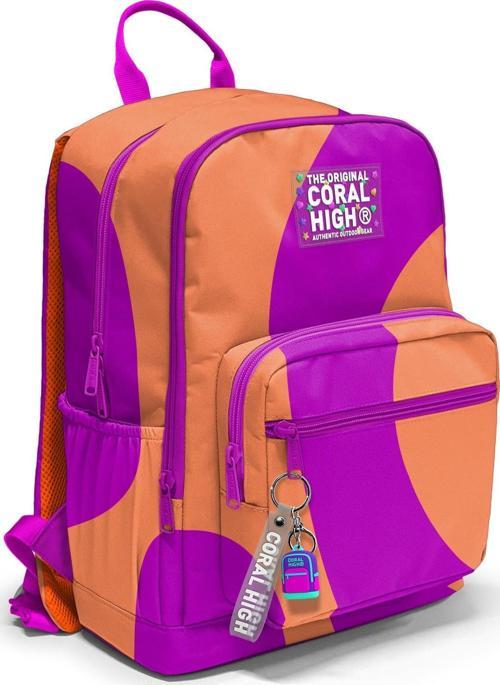 Koyu Pembe Turuncu Desenli Okul Sırt Çantası 23684