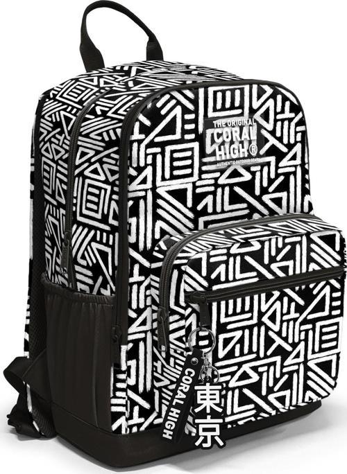 Siyah Beyaz Geomatrik Desenli Okul Sırt Çantası 23682