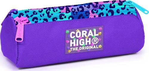 Kids Mor Leopar Desenli Üç Bölmeli Kalem Çantası 11161