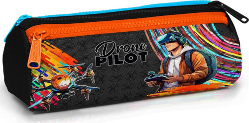 Kids Siyah Drone Pilot Desenli Üç Bölmeli Kalem Çantası 22096