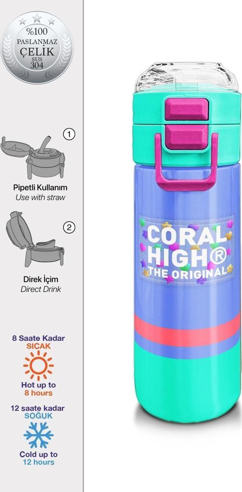 Kids Derin Mavi Renkli Pipetli ve Direkt İçim Çelik Termos 500 ml 31854