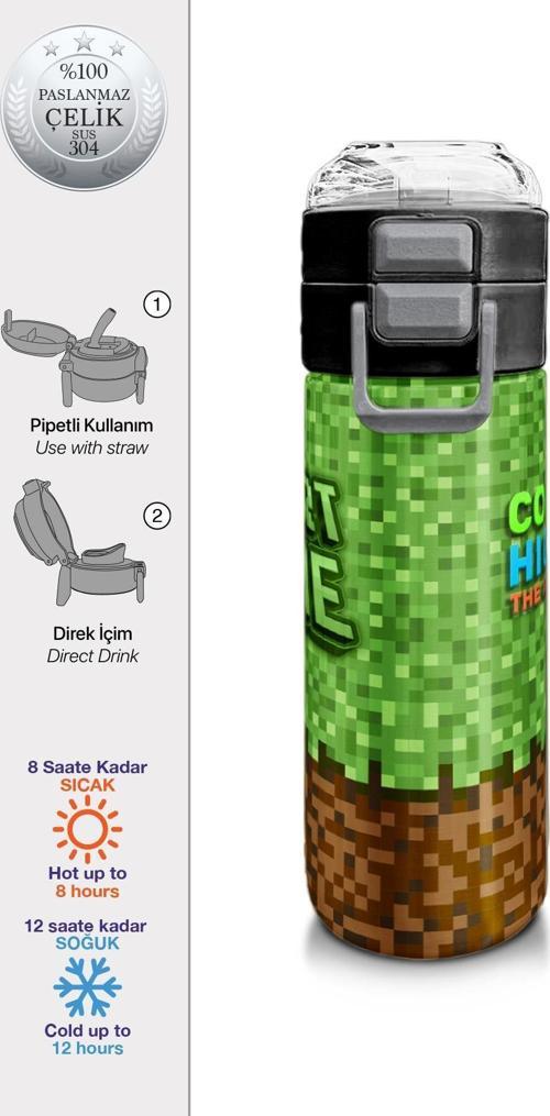 Kids High Craft Desenli Pipetli ve Direkt İçim Çelik Termos 500 ml 31992