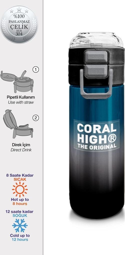 Kids Nefti Gri Renk Geçişli Pipetli ve Direkt İçim Çelik Termos 500 ml 31855
