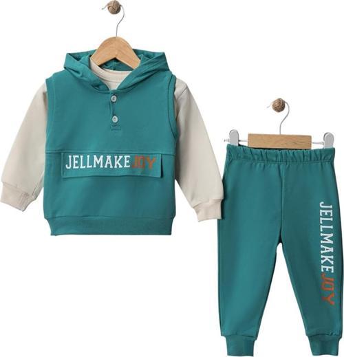 Wwc Yeşil İki İp Yelekli Kapşonlu Erkek Bebek Takım