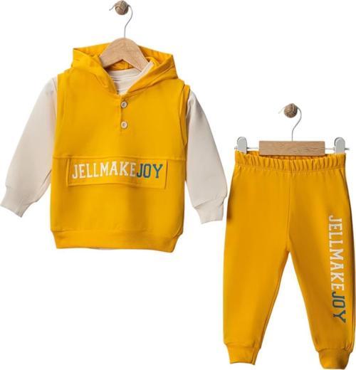 Wwc Sarı İki İp Yelekli Kapşonlu Erkek Bebek Takım