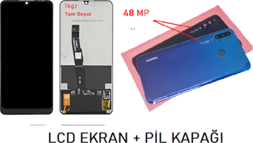 Huawei Uyumlu P30 Lite LCD Ekran + Arka Kapak 48 MP BEYAZ