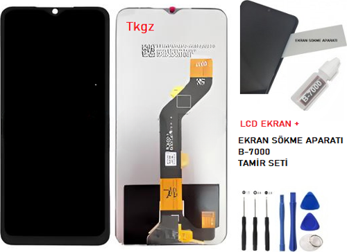 - Tecno Spark 8C Lcd Ekran Dokunmatik -A- Kalite + B-7000 + TAMİR SETİ