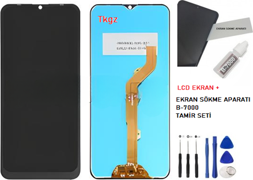 - İnfinix HOT 8 Uyumlu Lcd Ekran Dokunmatik Orijinal + B-7000 + TAMİR SETİ