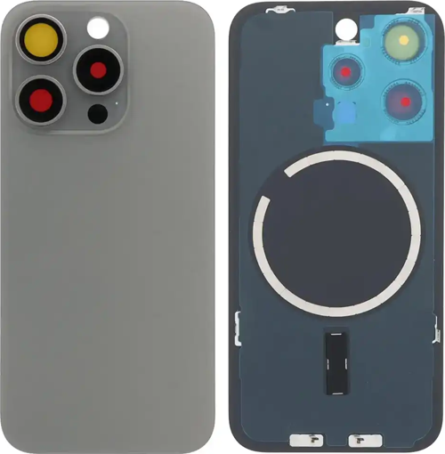 İphone 15 PRO Full Arka Kapak Orijinal Arka Kemere Lensli (CAM) GRİ