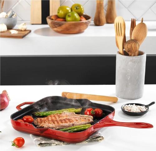 Guss Chef Döküm Kare Kızartma Tavası 28x28Cm-Kırmızı