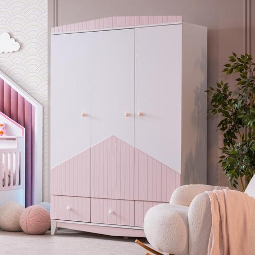 Gardırop, Fethiye 3 Kapaklı Çekmeceli Dolap - Pembe
