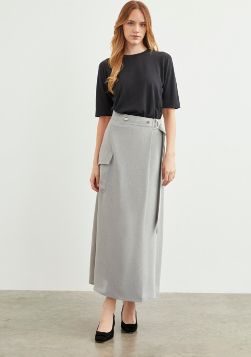 Cep Detaylı Uzun Gri Etek ETK-0142