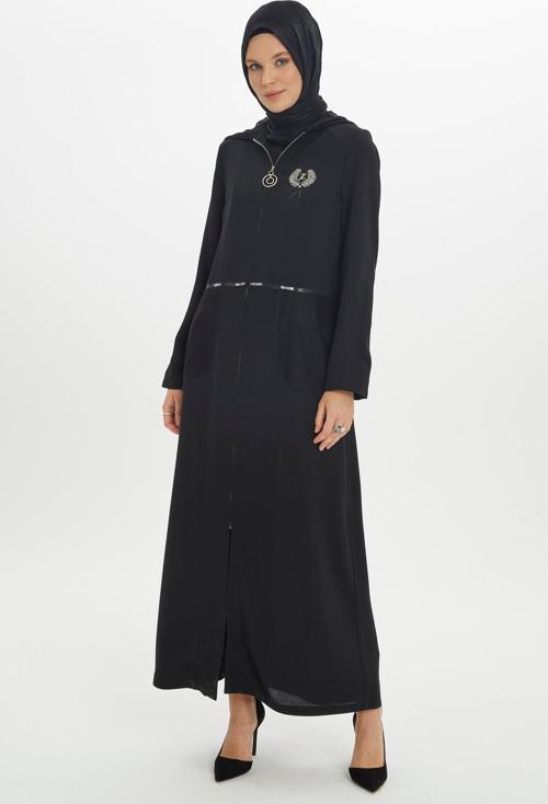 Kapüşonlu Cep Detaylı Siyah Pardesü 13187