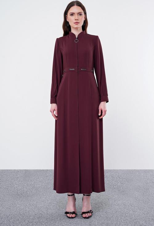 Zincir Detaylı Mürdüm Pardesü 13485