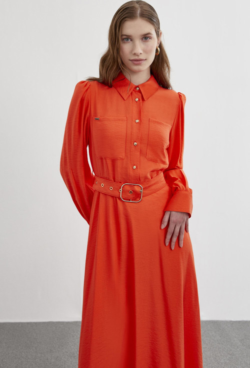 Safari Oranj Elbise E-0395