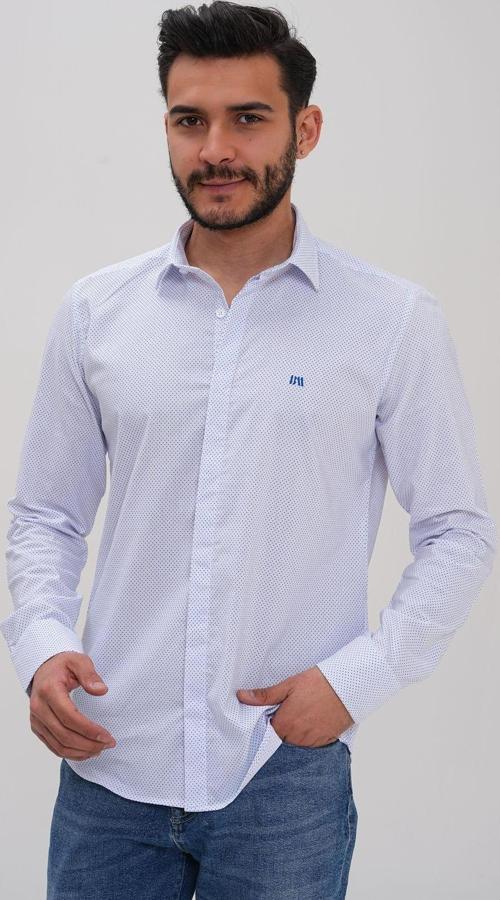 Erkek Desenli Regular Gömlek Beyaz - Mavi S