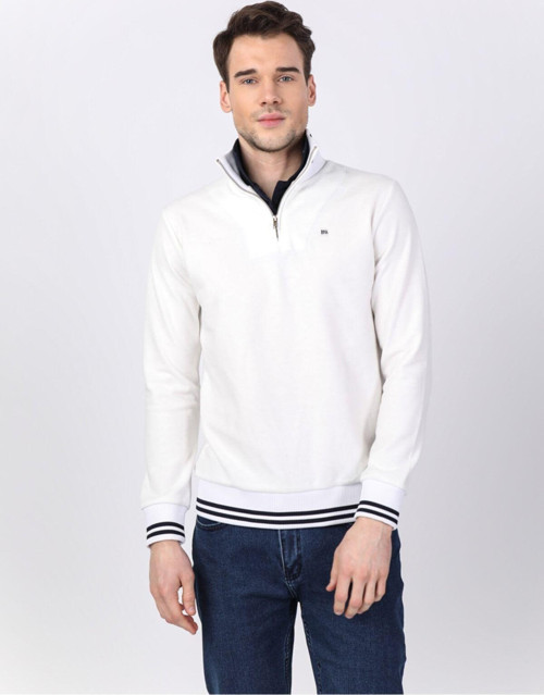 Erkek Fermuarlı Sweatshirt Ekru XL