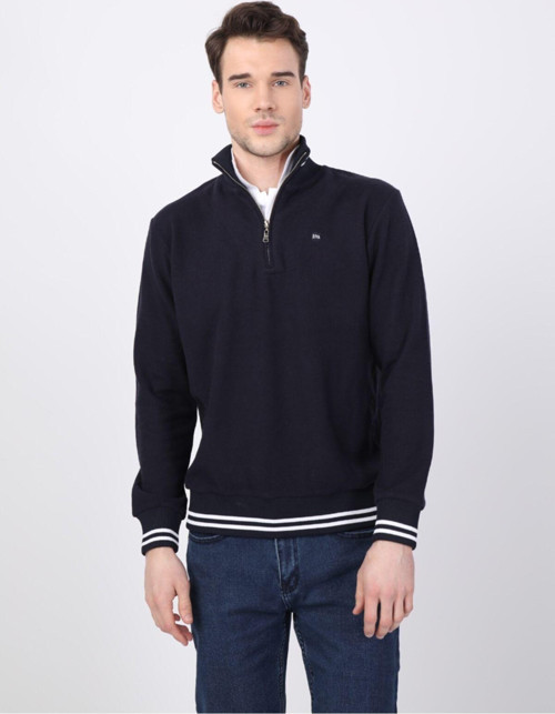 Erkek Fermuarlı Sweatshirt Lacivert L