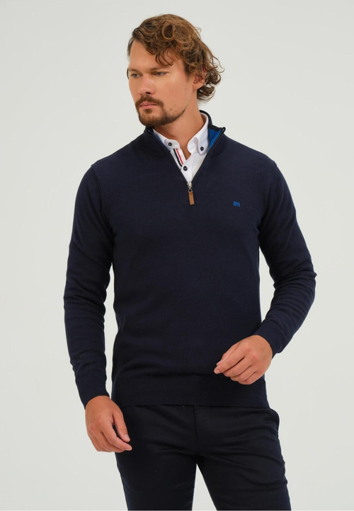 Erkek Yarım Fermuarlı Kazak 105 Lacivert S