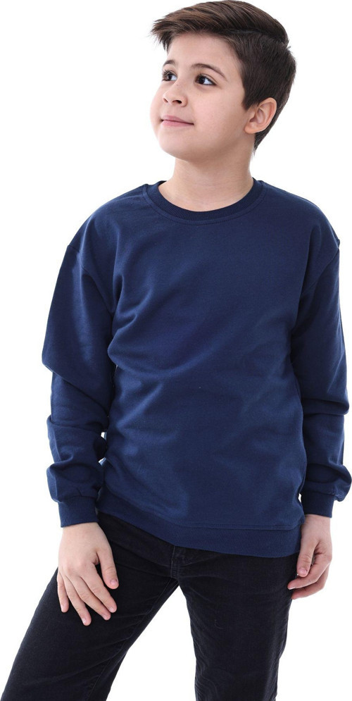 Unisex Basic Bisiklet Yaka Şardonlu Çocuk Sweatshirt 3-10 Yaş Lacivert