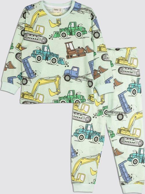 Ekskavatör Desenli %100 Pamuk Erkek Çocuk Pijama Takımı