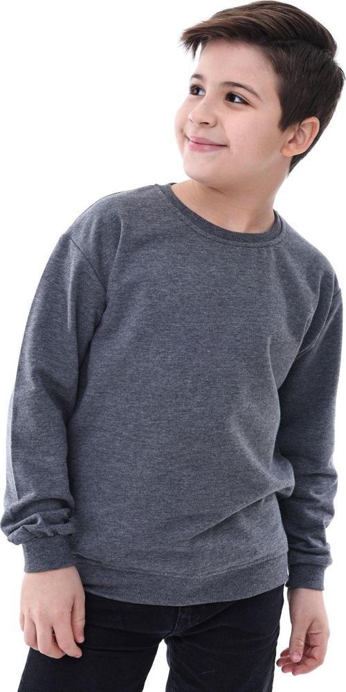 Basic Bisiklet Yaka Şardonlu Çocuk Sweatshirt 3-10 Yaş Antrasit