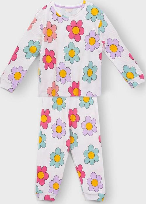 Colorful Daisy Desenli Fitilli İnterlok Kumaş %100 Pamuk Kız Çocuk Pijama Takımı