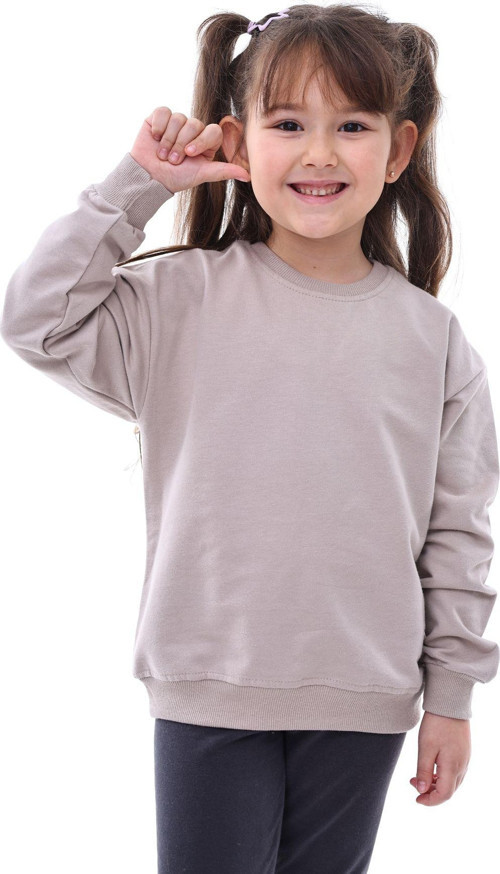 Basic Düz Renk VizonFırçalı Yumuşak Pamuk Sweatshirt