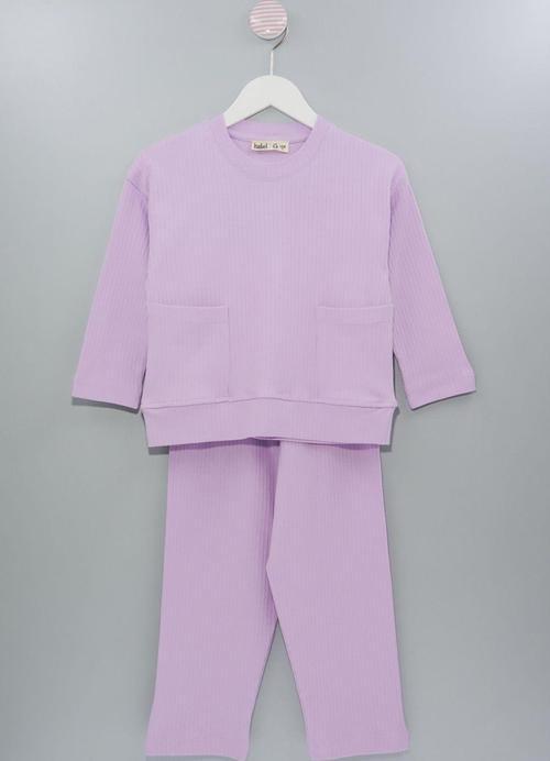 Fitilli Cepli Lila Kız Çocuk Pijama Takımı
