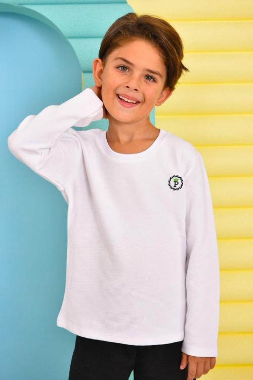 Powpo Beyaz Erkek Çocuk Sweatshirt
