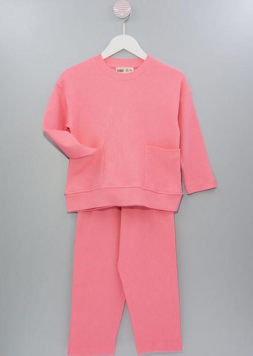 Fitilli Cepli Pembe Kız Çocuk Pijama Takımı