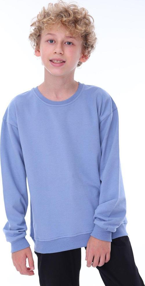 Oversize Unisex Basic Düz Mavi Renk %100 Pamuk Sweatshirt (2-11 Yaş)