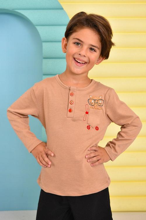 Bilgin Kedi Bej Cepli Erkek Çocuk Sweatshirt