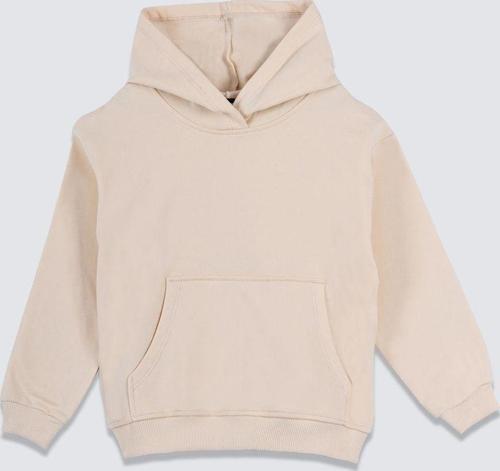 Basic Kapüşonlu Şardonlu Kanguru Cep Detaylı Çocuk Sweatshirt 3-10 Yaş Ekru