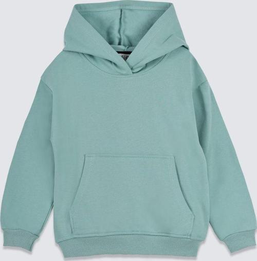 Basic Kapüşonlu Şardonlu Kanguru Cep Detaylı Çocuk Sweatshirt 3-10 Yaş Su Yeşili