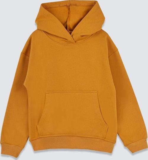 Basic Kapüşonlu Şardonlu Kanguru Cep Detaylı Çocuk Sweatshirt 3-10 Yaş Hardal