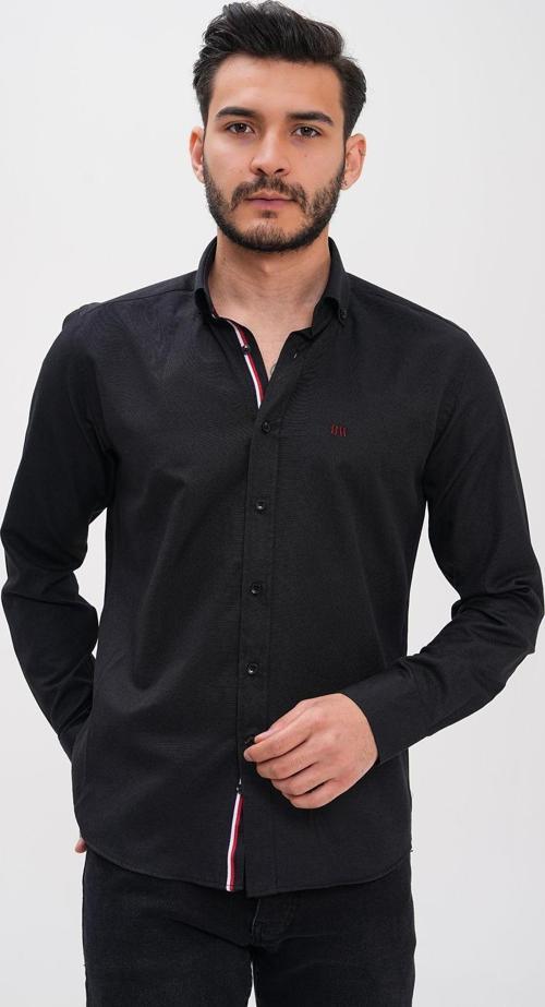 Şerit Detaylı Regular Erkek Gömlek Siyah 3XL