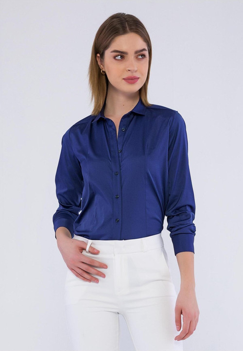 Kadın Düz Renk Gömlek Bsm005 Lacivert 2XL