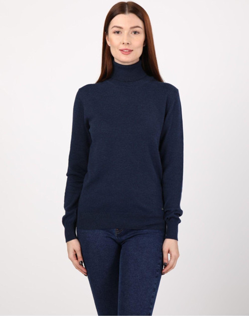 Bayan Balıkçı Yaka Lacivert Kazak Lacivert 2XL