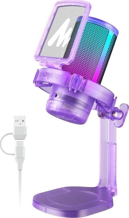 USB RGB Işıklı Kondenser Oyun Mikrofonu Purple