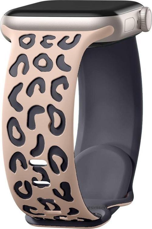 Apple Watch Uyumlu 38 40 41mm Leopar Desenli Yumuşak Silikon Kordon Seri 2 3 4 5 6 Se 7 8 9 10 42mm