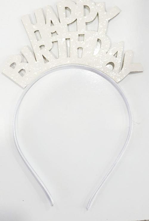 Happy Birthday Yazılı Doğum Günü Parti Tacı Simli Beyaz